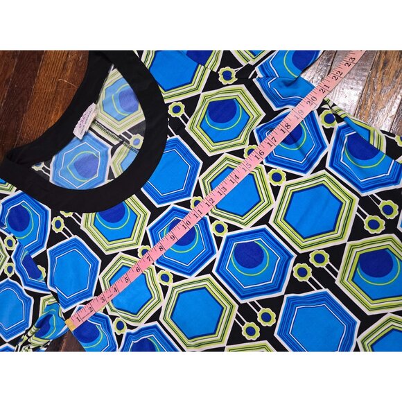 Erica Hannah Neon Blue Mod Print Dress Bell Sleeves Mod - Picture 9 of 13